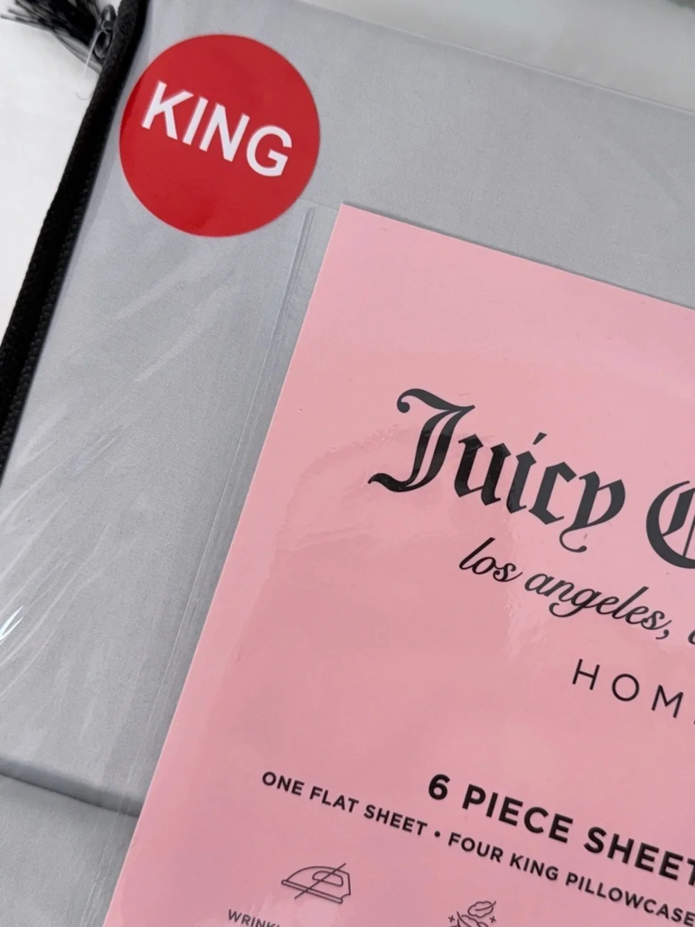 Juicy Couture Home King 6 Piece Gray Sheet Set New Bedding Sheets gray sheets
